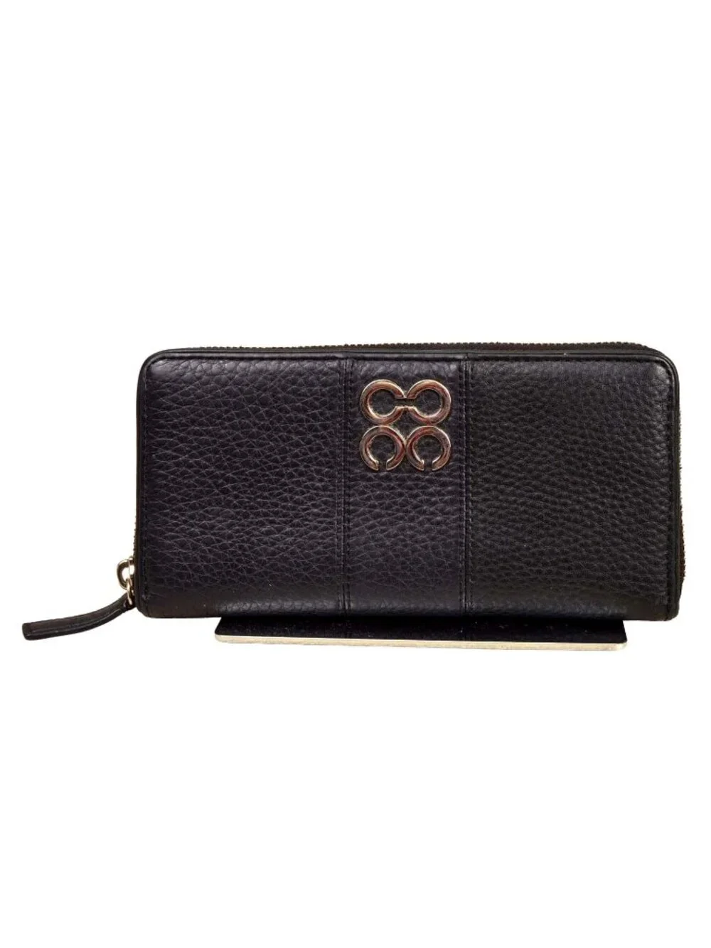 Coach Peyton Accordion Zip Around Black Pebbled Leather Wallet